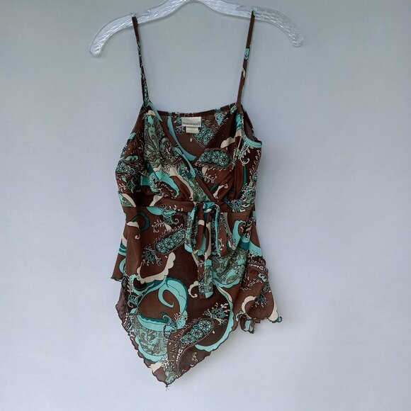 Y2K Hippie Whimsy Fairycore Asymmetrical Tank Top Teal and Brown Size M - Picture 1 of 4